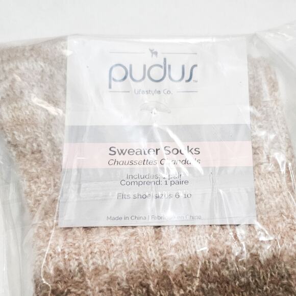 Pudus New oatmeal cable knit above knee sweater socks size 6-9 - Picture 9 of 12